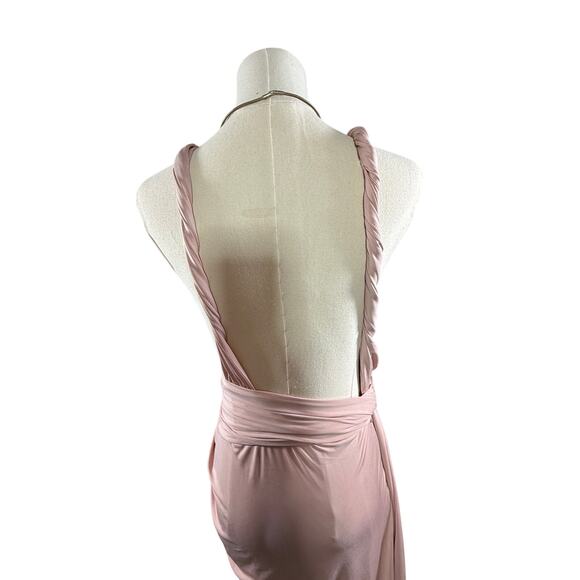 House of CB Dominique Maxi Dress Nude Ruched Backless Wrap | Medium - Picture 9 of 16